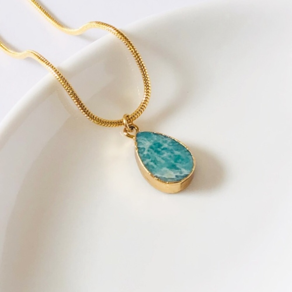 18K Gold Plated Pear Shape Amazonite Snake Chain Necklace